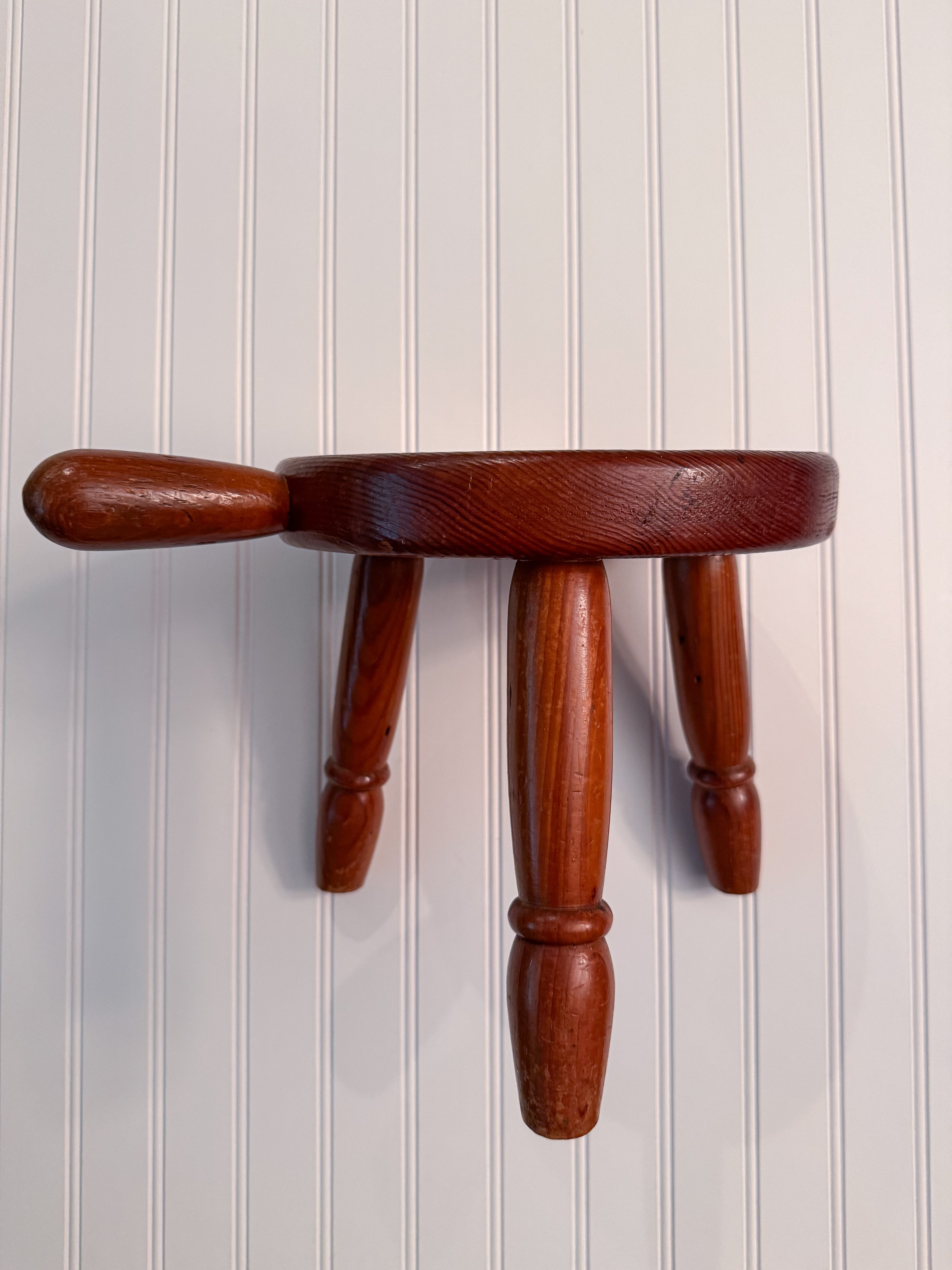 Vintage Wooden Milk Stool | Three-Legged Farmhouse Stool with Handle