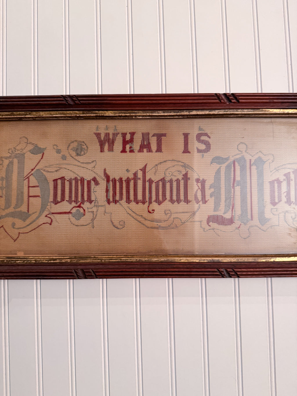 Antique Victorian Motto Sampler “What Is Home Without a Mother” | Eastlake Framed Needlework