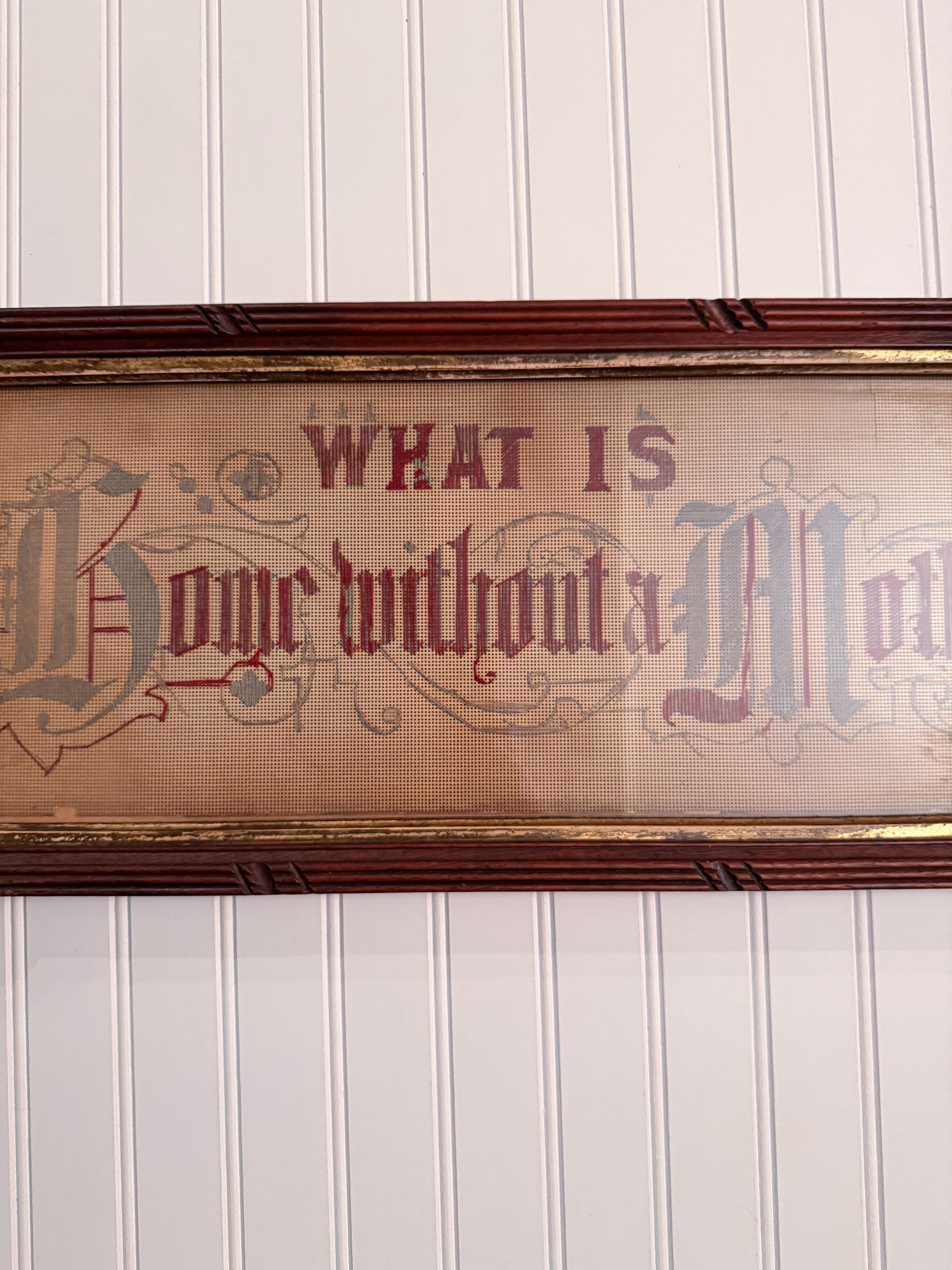Antique Victorian Motto Sampler “What Is Home Without a Mother” | Eastlake Framed Needlework