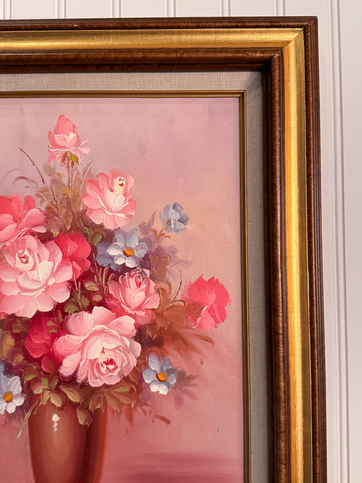 Signed Robert Cox Floral Oil Painting on Canvas | Vintage Gilt Wood Frame