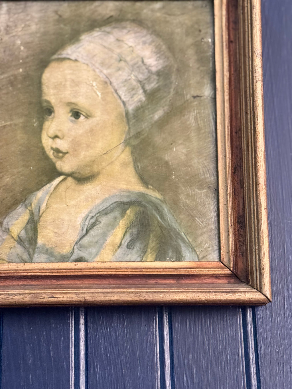 Vintage “Baby Stuart” Textured Portrait Print after Sir Anthony van Dyck | Antique Gold Wood Frame