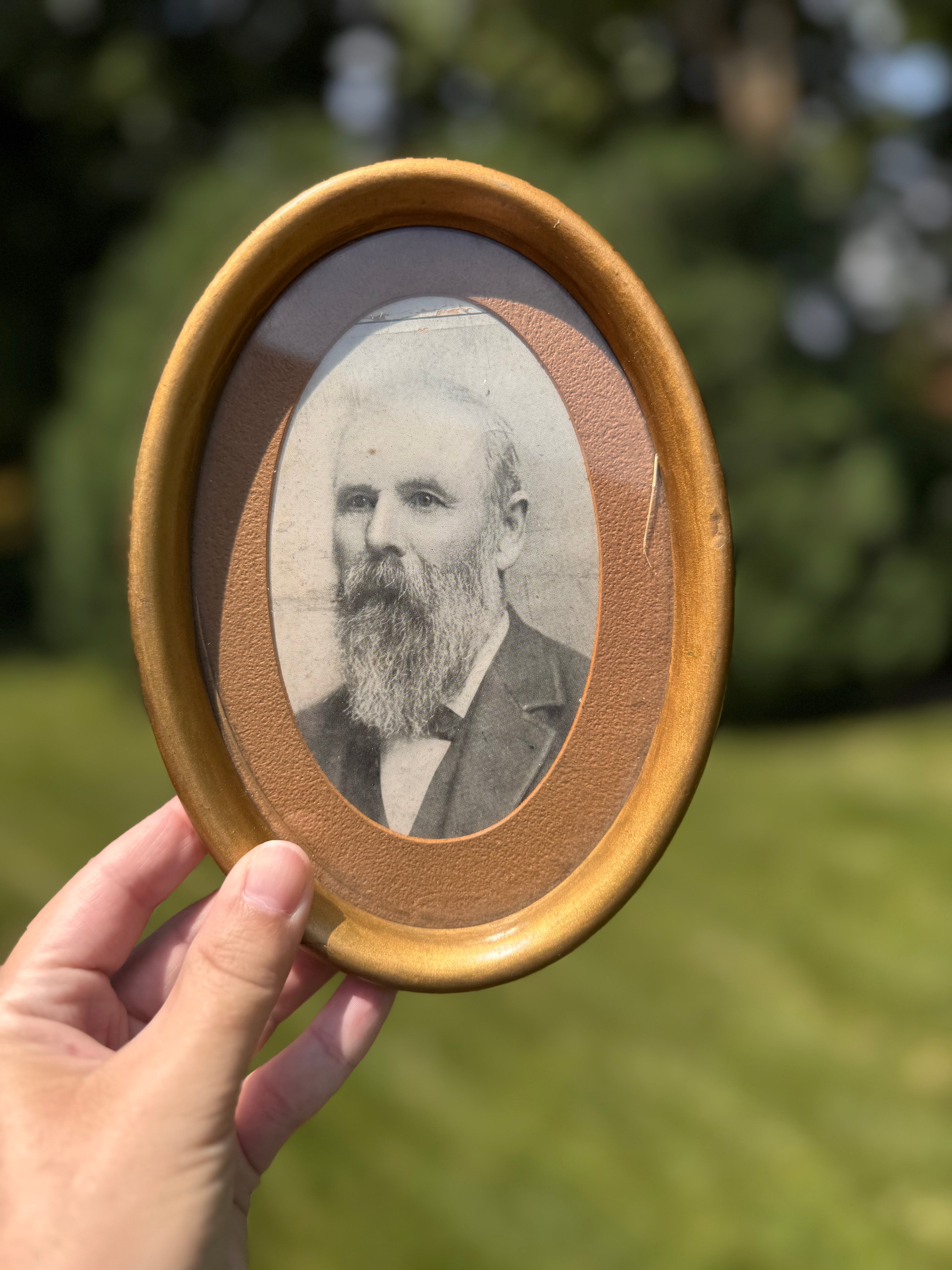 Antique Oval Gentleman Portrait Photograph in Ornate Frame