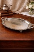 Large Ornate Silverplate Footed Serving Tray or Riser, Late Victorian/Edwardian