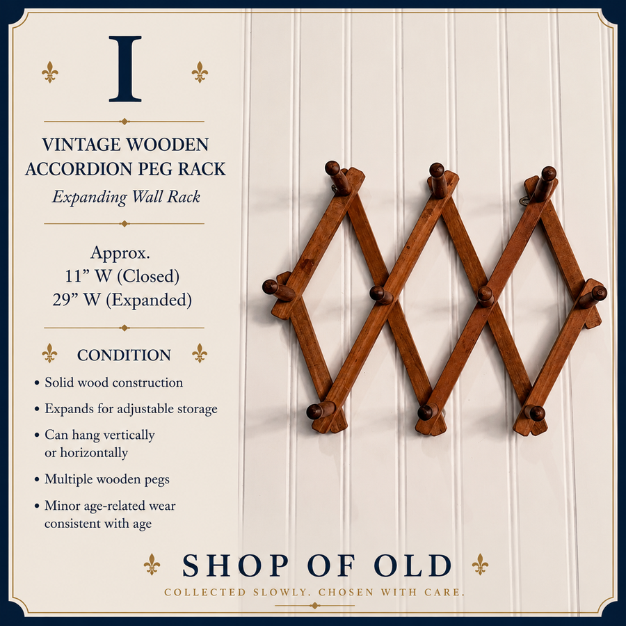 Vintage Wooden Accordion Peg Rack | Expanding Wall Coat & Hat Rack