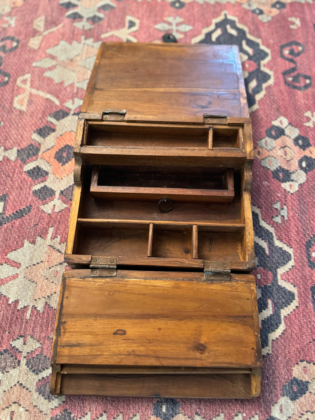 Antique 19th-Century Triple-Fold Traveling Writing Desk with Fitted Compartments