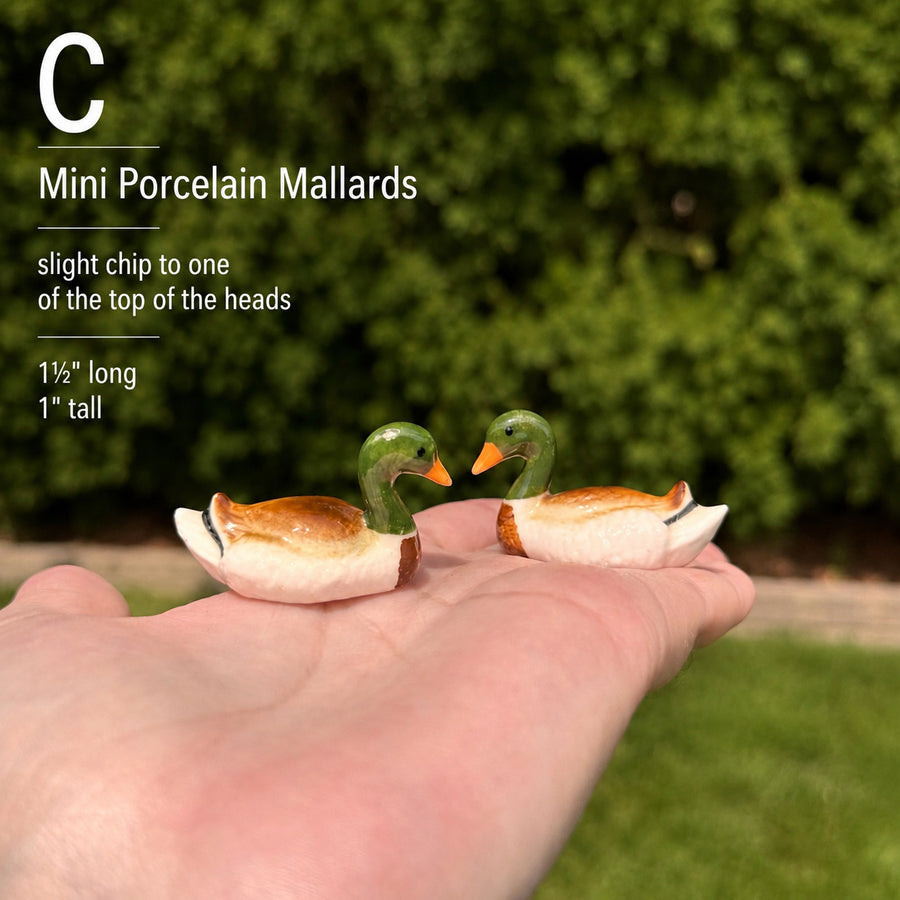 Vintage Mini Porcelain Mallard Duck Figurines Pair Cottage Decor