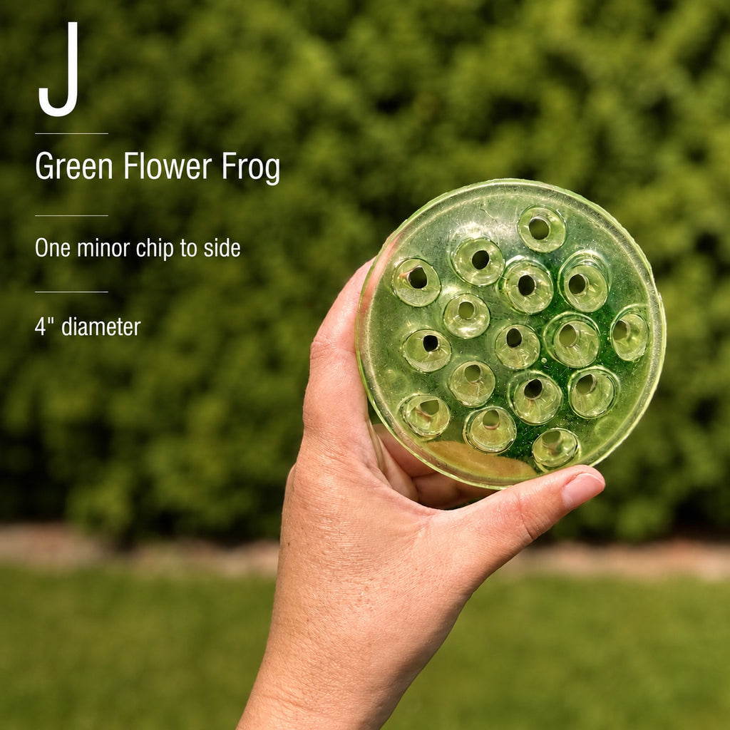 Vintage Green Glass Flower Frog Vase Insert 4” Floral Arranger