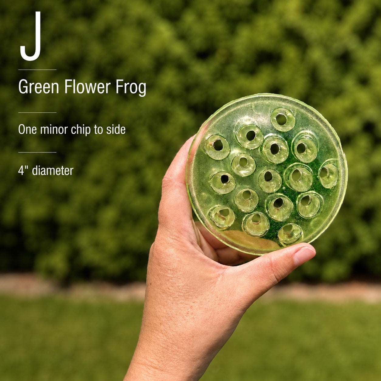 Vintage Green Glass Flower Frog Vase Insert 4” Floral Arranger