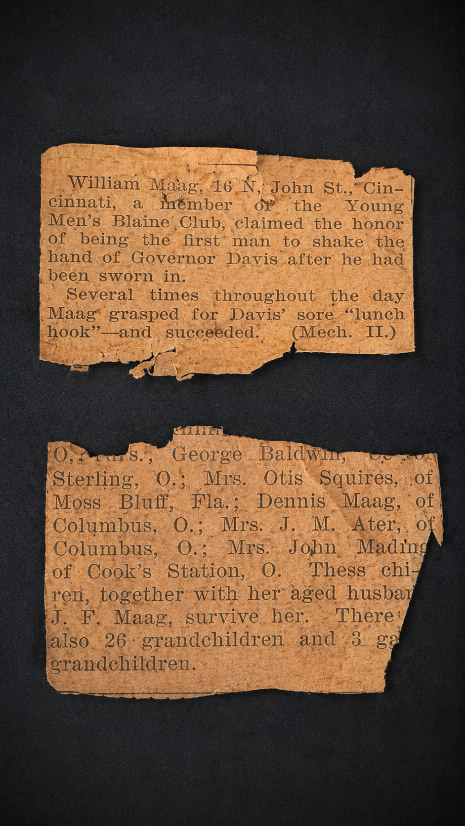 Antique Portrait of Mrs. J. F. Maag with Original Newspaper Clippings, Cincinnati Ohio Provenance