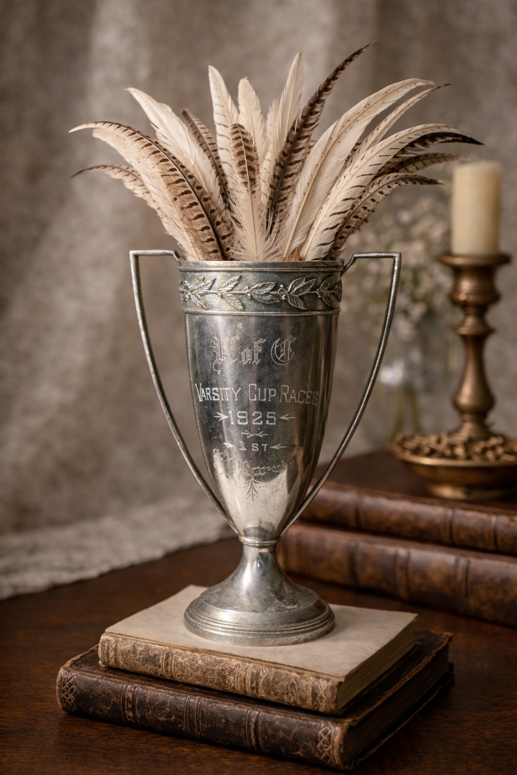 Antique Wallace Bros 1925 Varsity Cup Trophy Double Handle Pewter