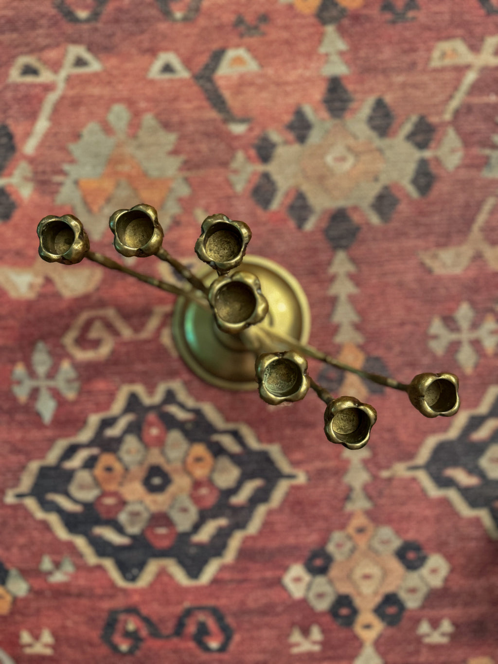 Vintage Solid Brass 7-Branch Tulip Menorah | Adjustable Swivel-Arm Design