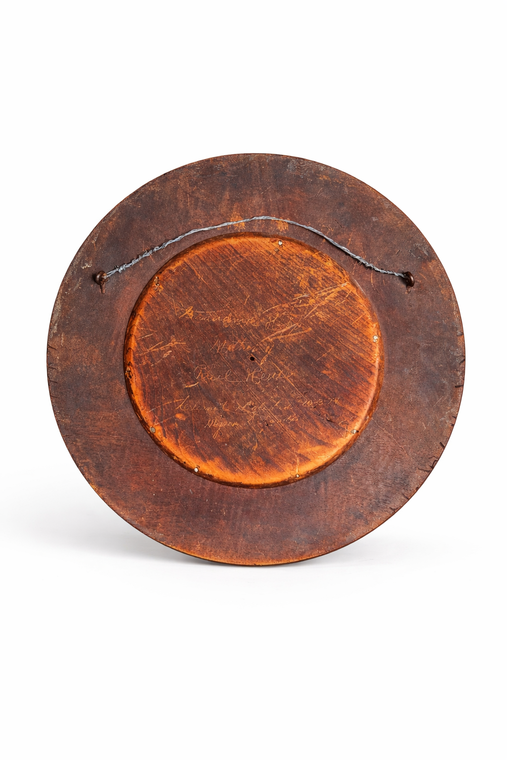 Antique Victorian Solid Walnut Round Portrait Frame with Inscribed Back & Photograph