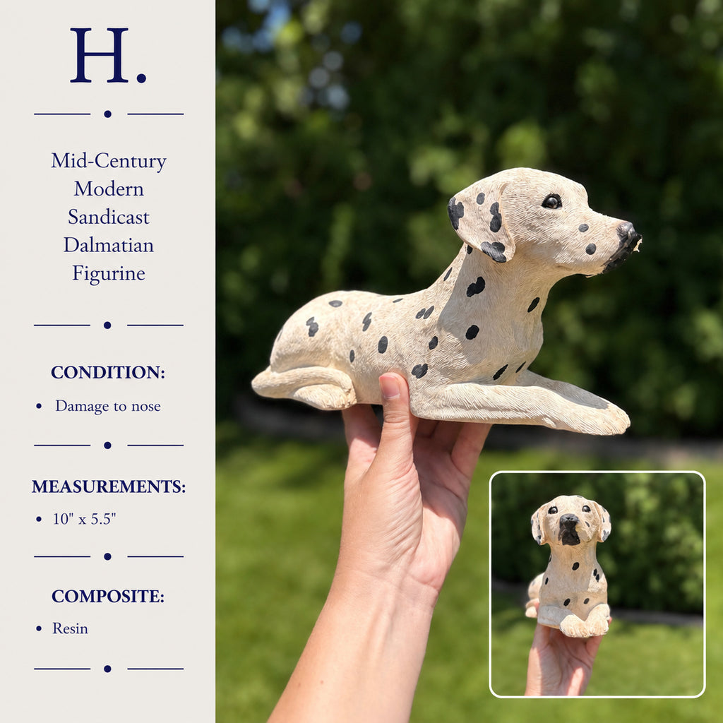 Vintage Sandicast Dalmatian Figurine | Mid-Century Modern Resin Dog Sculpture | 10”