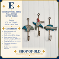 Coastal Wood & Metal Wall Hooks, Set of 3 | Seashell, Starfish & Fish