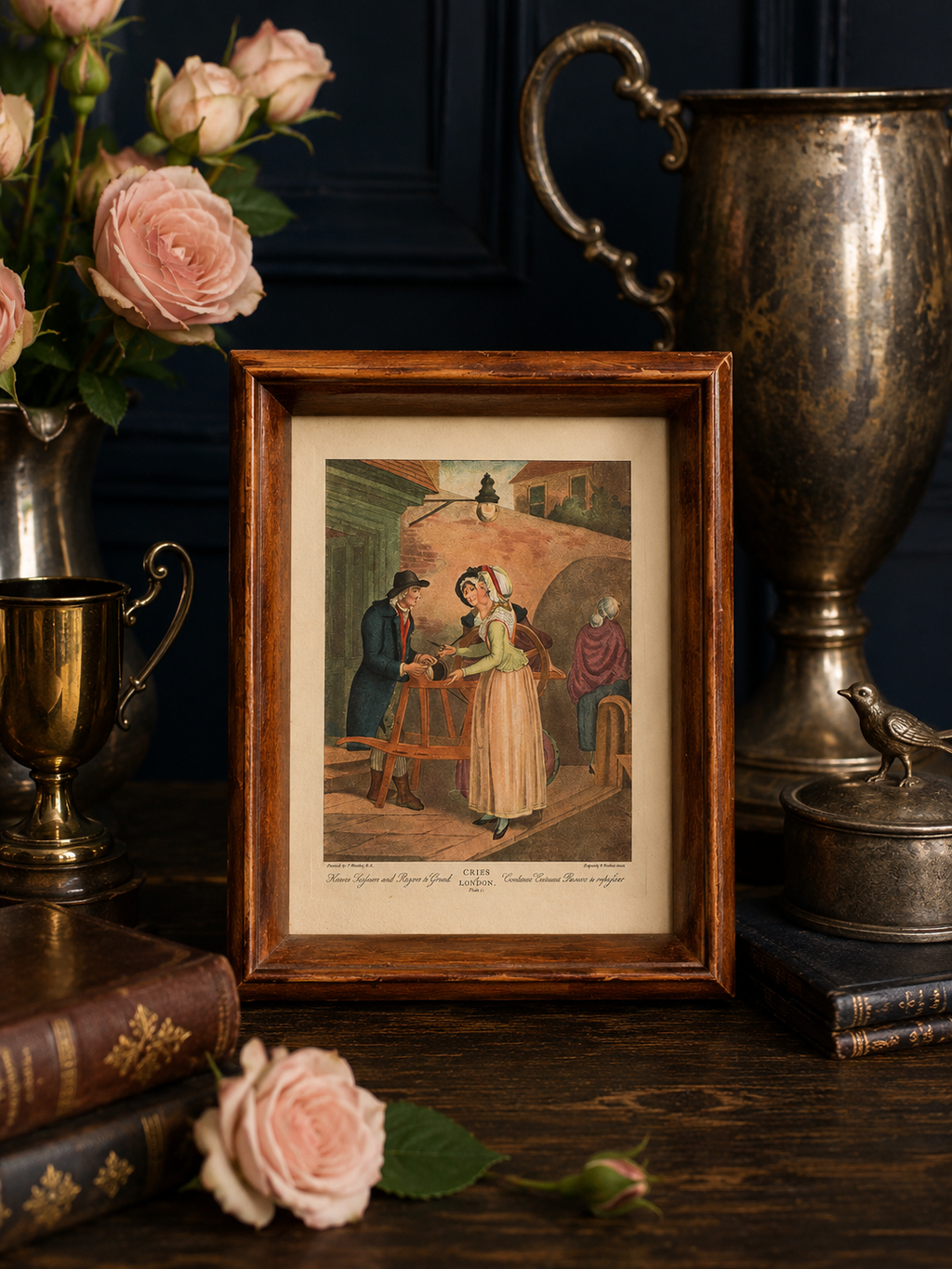 Antique Cries of London Hand-Colored Engravings, Pair in Wood Frames | After Francis Wheatley