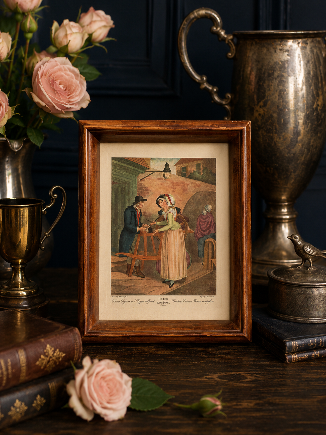 Antique Cries of London Hand-Colored Engravings, Pair in Wood Frames | After Francis Wheatley