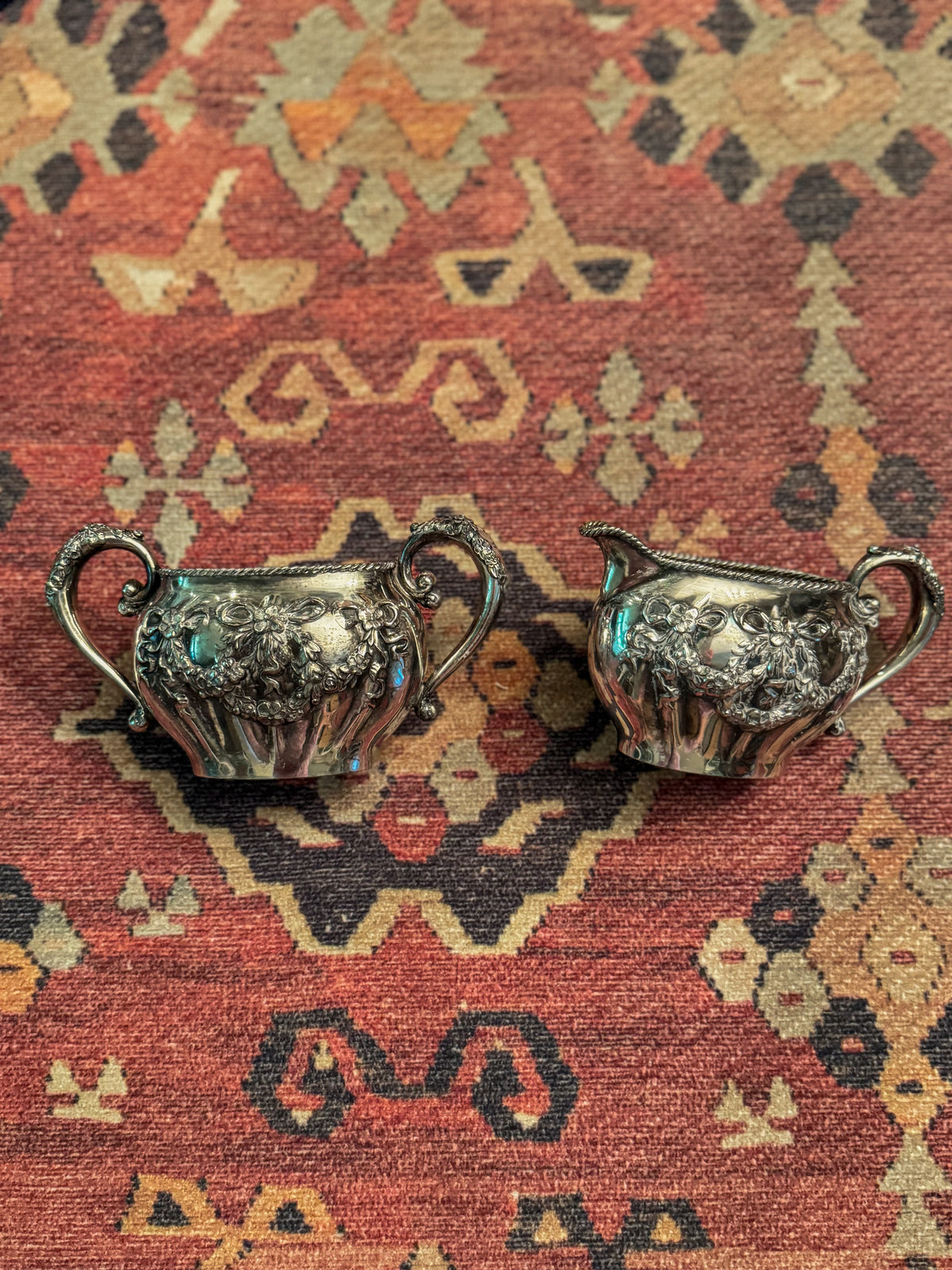 Antique James W. Tufts Quadruple Silverplate Creamer & Sugar Set | Boston