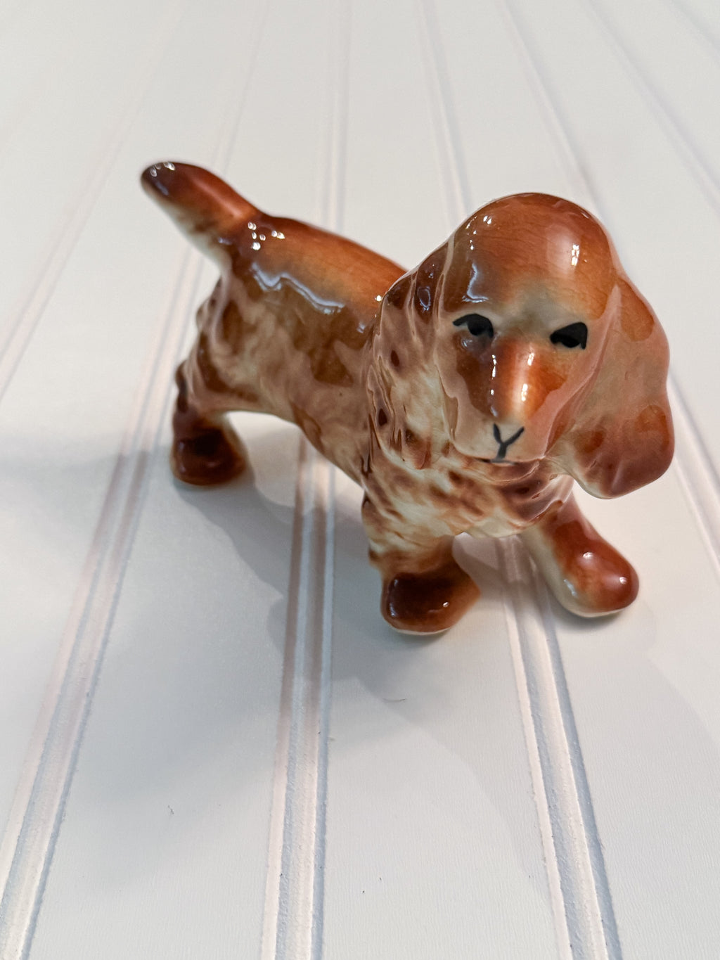 Vintage Porcelain Spaniel Figurine Orange & White Dog Statue
