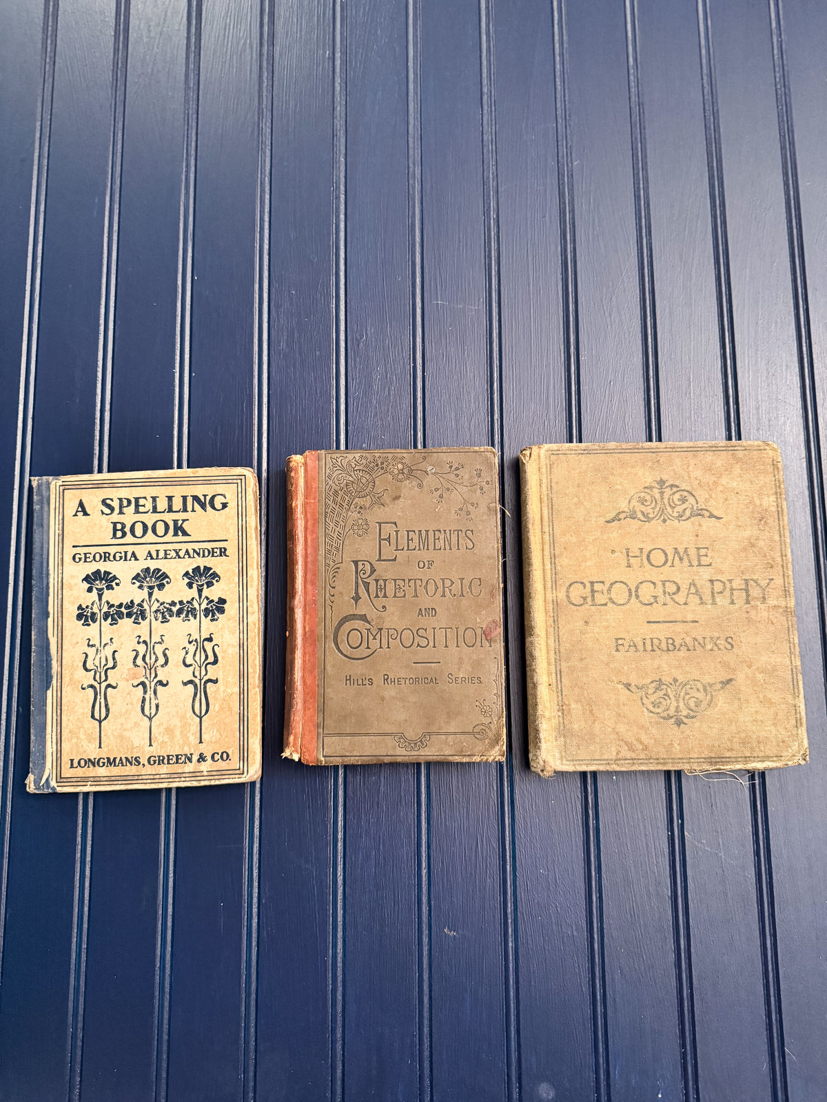 Antique Schoolbook Trio | 1884–1914 | Rhetoric, Spelling & Geography