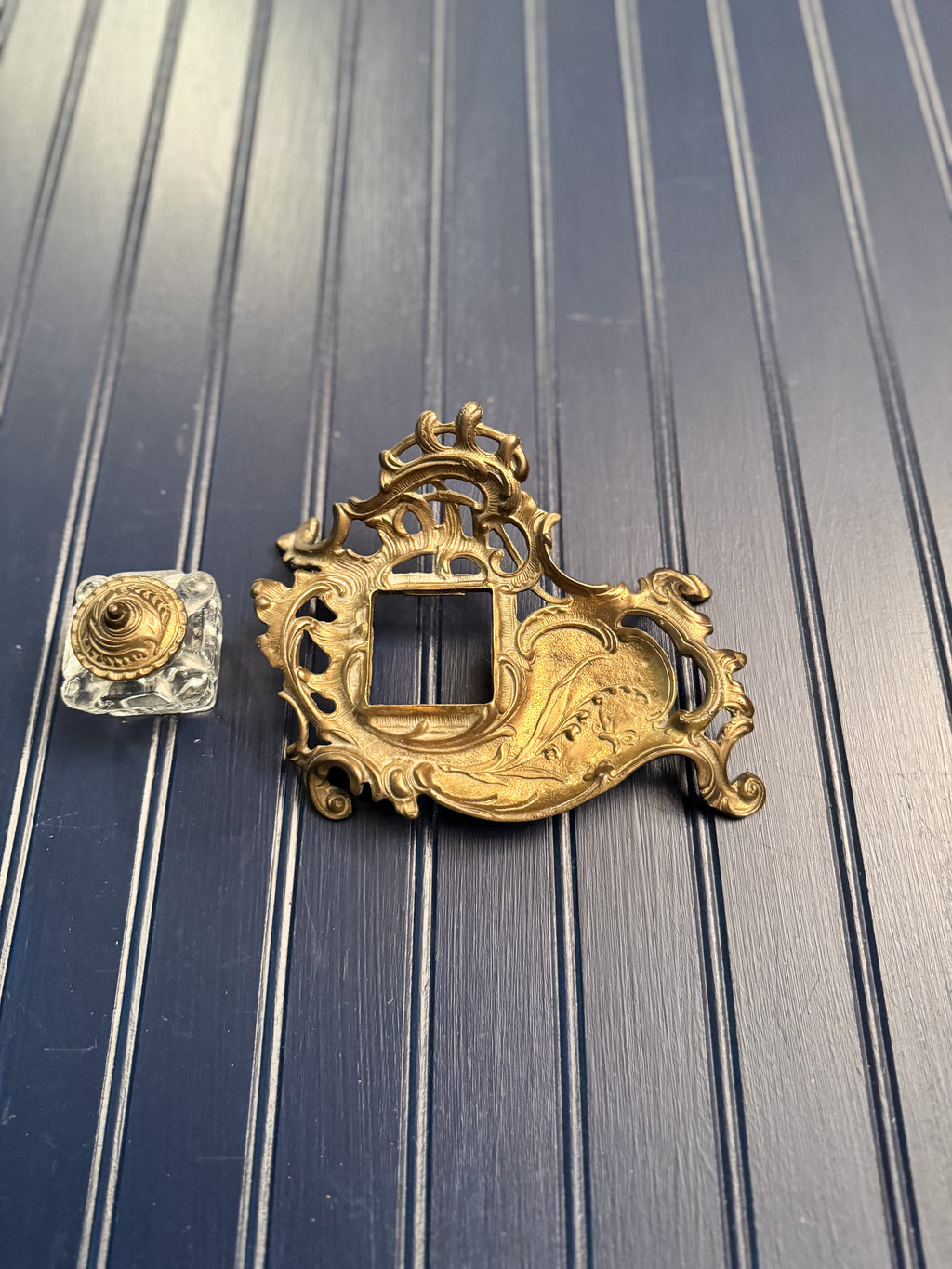 Vintage Brass & Glass Inkwell | Ornate Art Nouveau Style Desk Inkwell