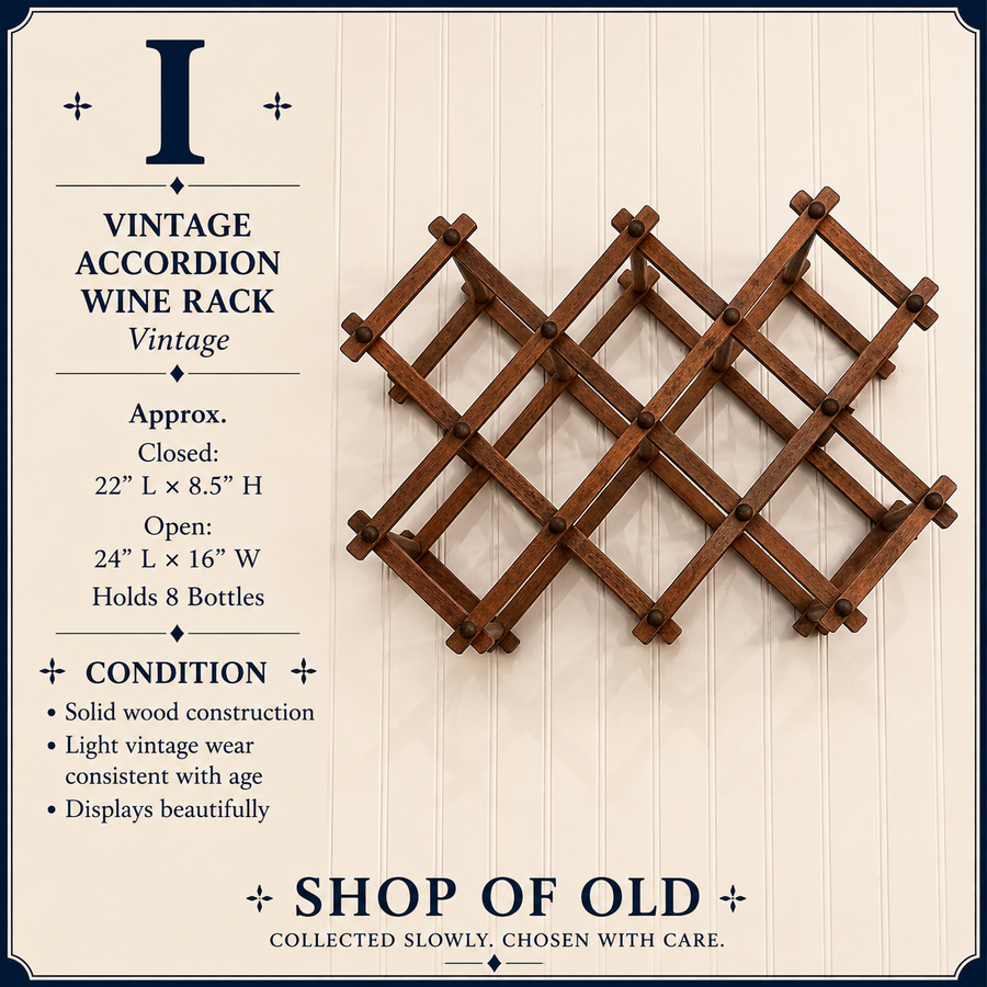 Vintage Accordion Wine Rack | Solid Wood | Holds 8 Bottles