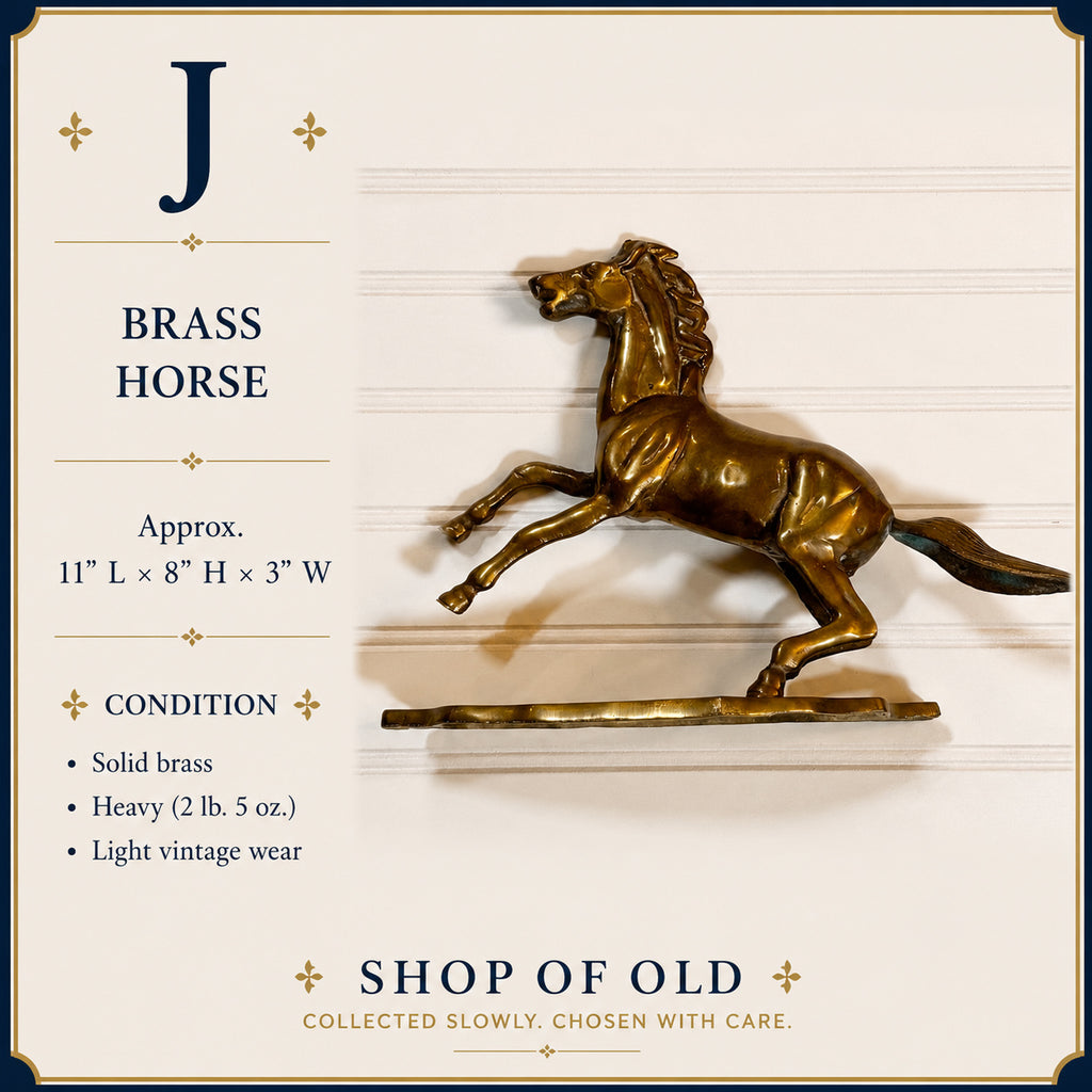 Vintage Solid Brass Horse Figurine | Large Equestrian Horse Sculpture