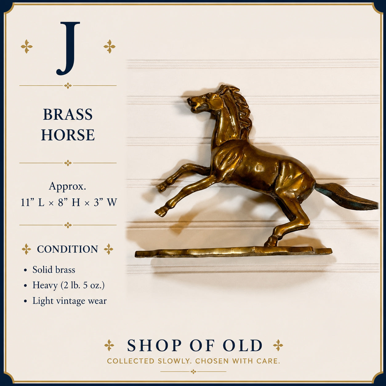 Vintage Solid Brass Horse Figurine | Large Equestrian Horse Sculpture