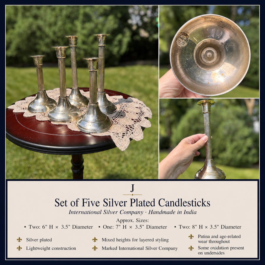 Set of Five International Silver Company Silver Plated Candlesticks