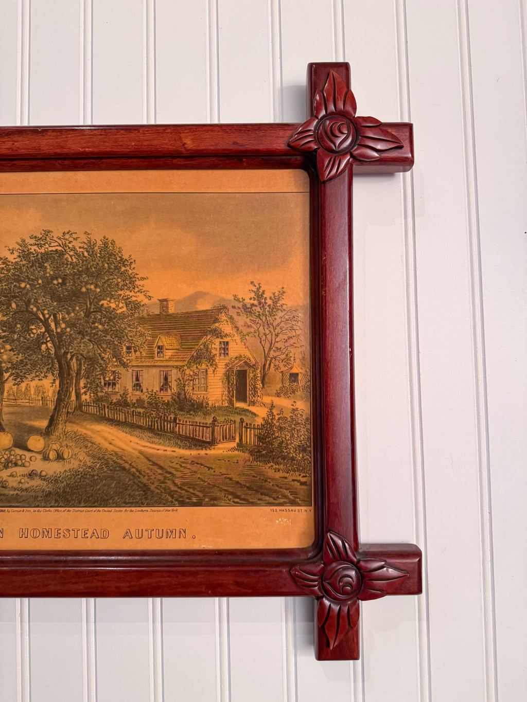 Currier & Ives “American Homestead Autumn” Print in Antique Eastlake Frame | Americana Wall Art