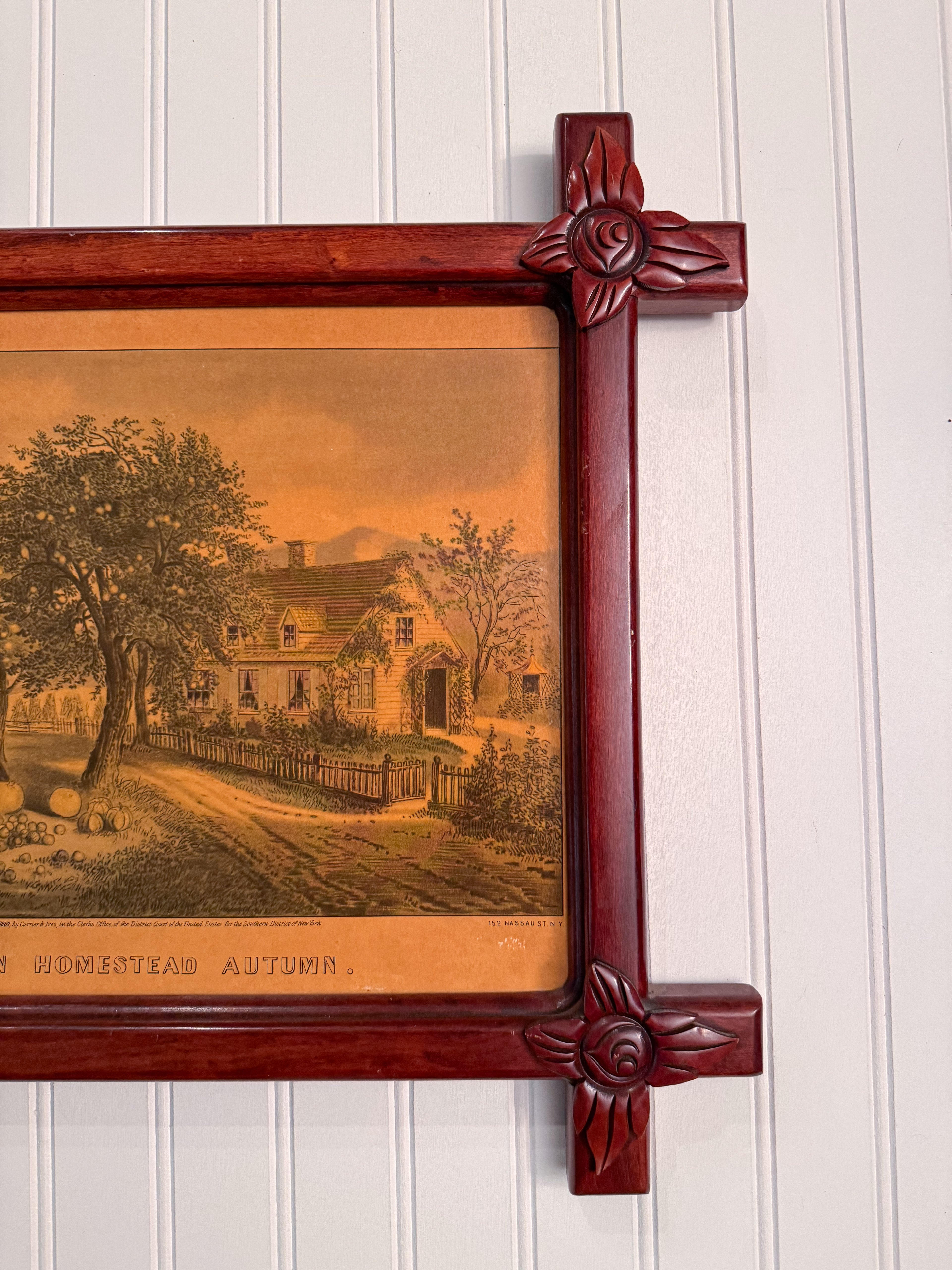 Currier & Ives “American Homestead Autumn” Print in Antique Eastlake Frame | Americana Wall Art