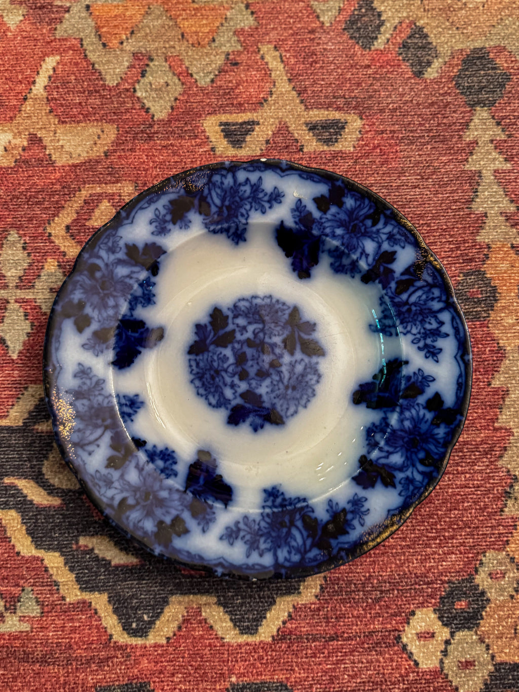Antique Mercer Pottery Flow Blue Soup Plate | England | 9 Inch