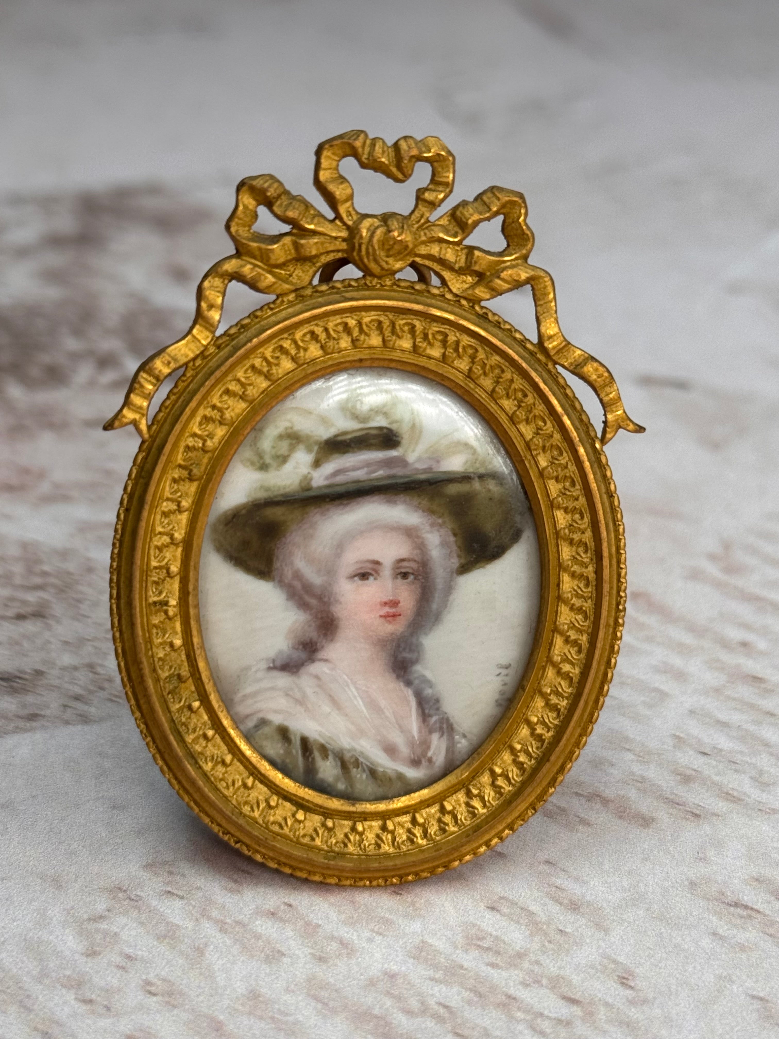 Antique French Gilt Bronze Miniature Portrait of a Noblewoman