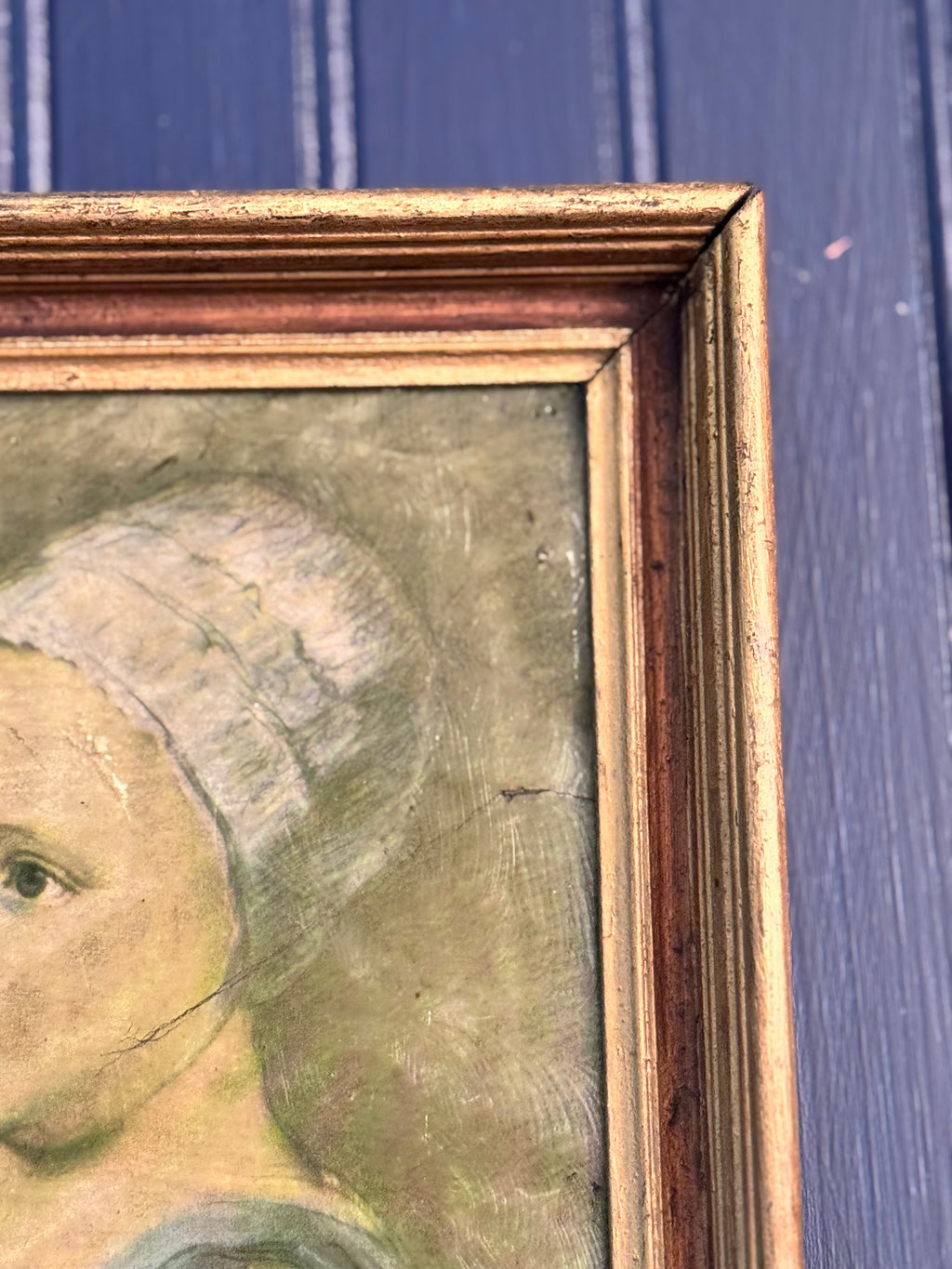 Vintage “Baby Stuart” Textured Portrait Print after Sir Anthony van Dyck | Antique Gold Wood Frame