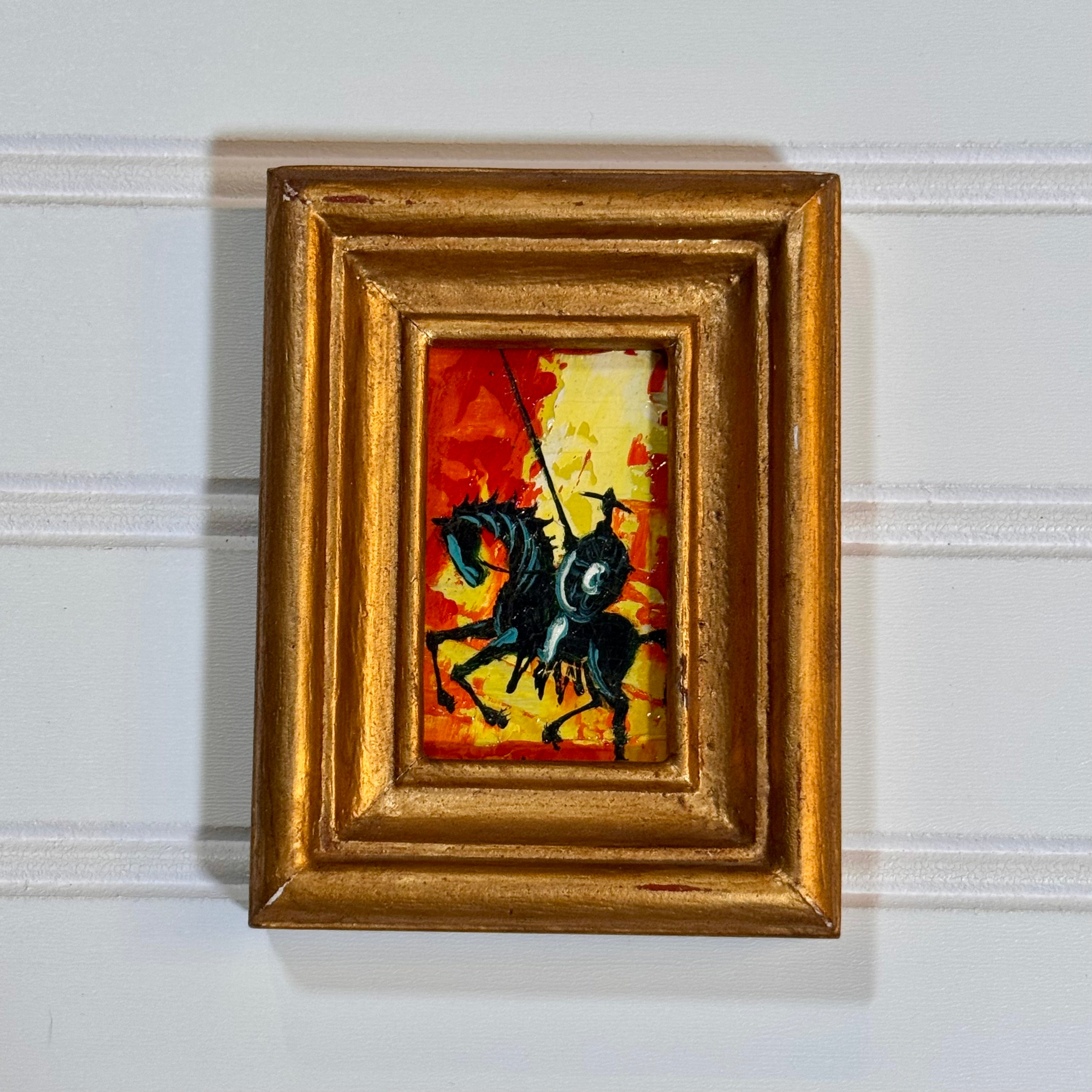 Vintage Hand-Painted Miniature Horse Painting in Gilt Frame | Acrylic on Board