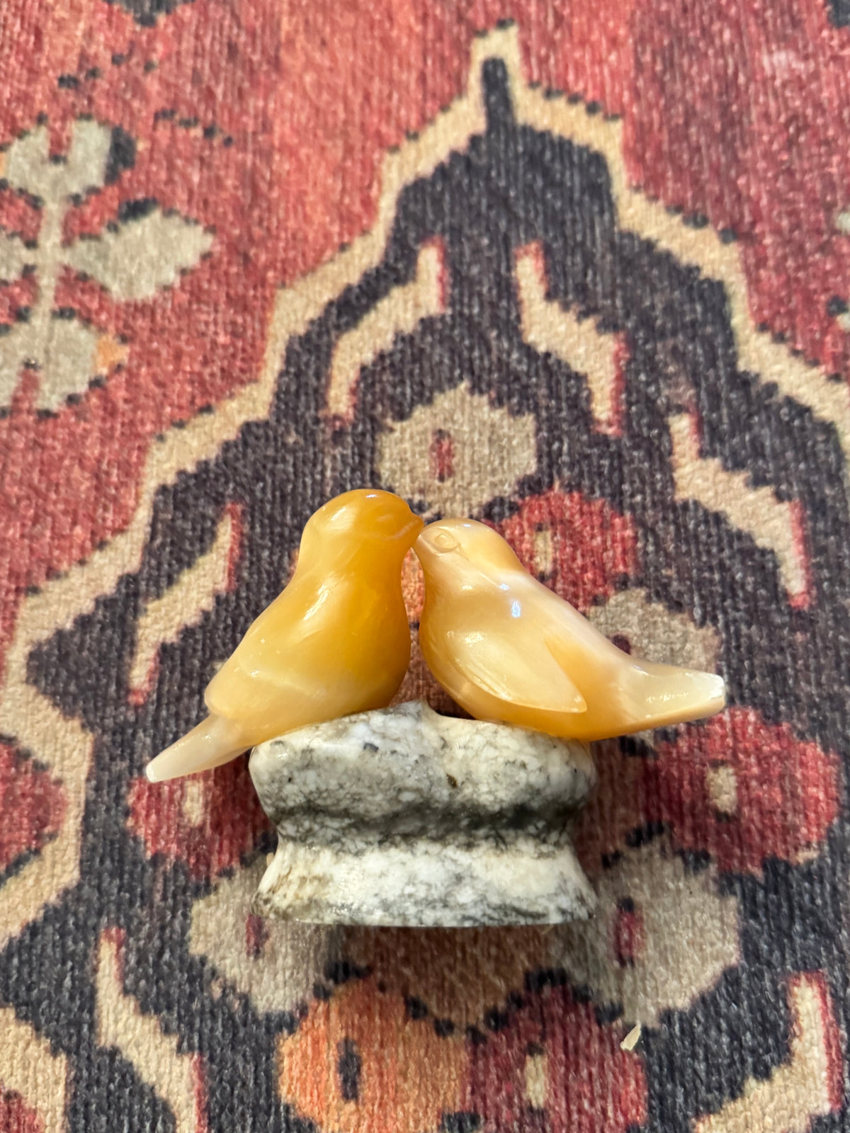 Vintage Carved Stone Lovebirds on Marble Base
