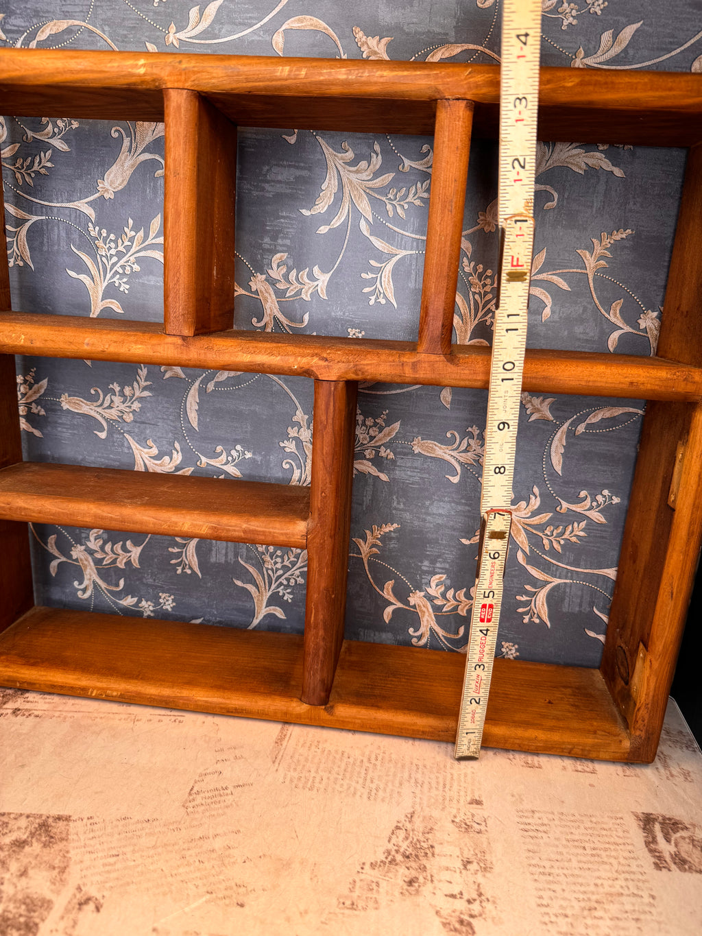 Vintage Wooden Wall Cubby Shelf Display Shelf Shadow Box Curio Shelf