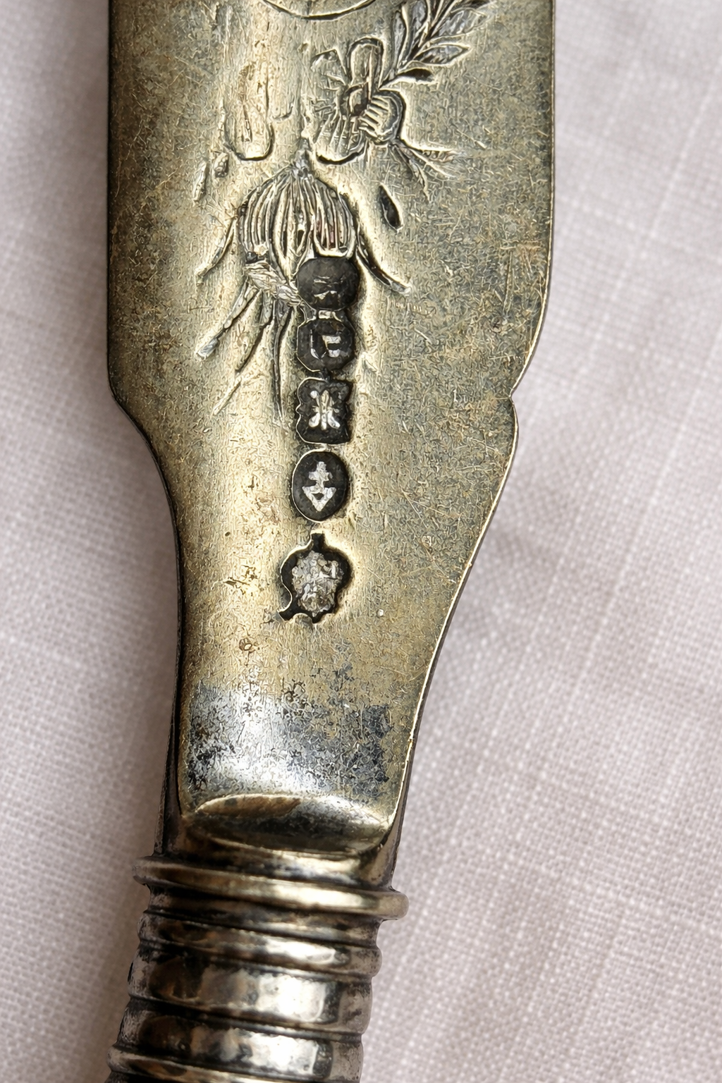 Antique Continental Silverplate Butter Knife with Bone Handle & Hallmarks