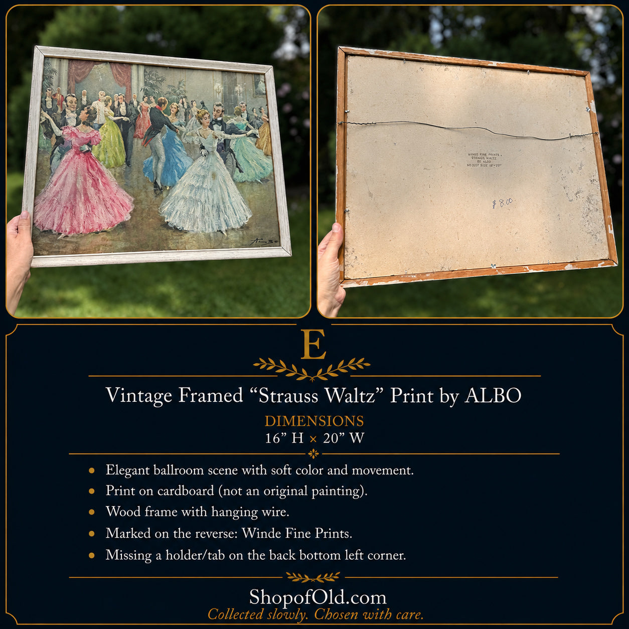 Vintage Framed “Strauss Waltz” Print by ALBO | Ballroom Dance Wall Art