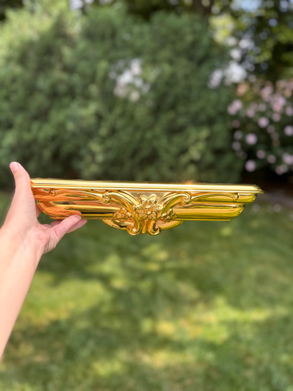 Vintage Syroco Gold Floating Wall Shelf | Mid-Century Hollywood Regency Shelf