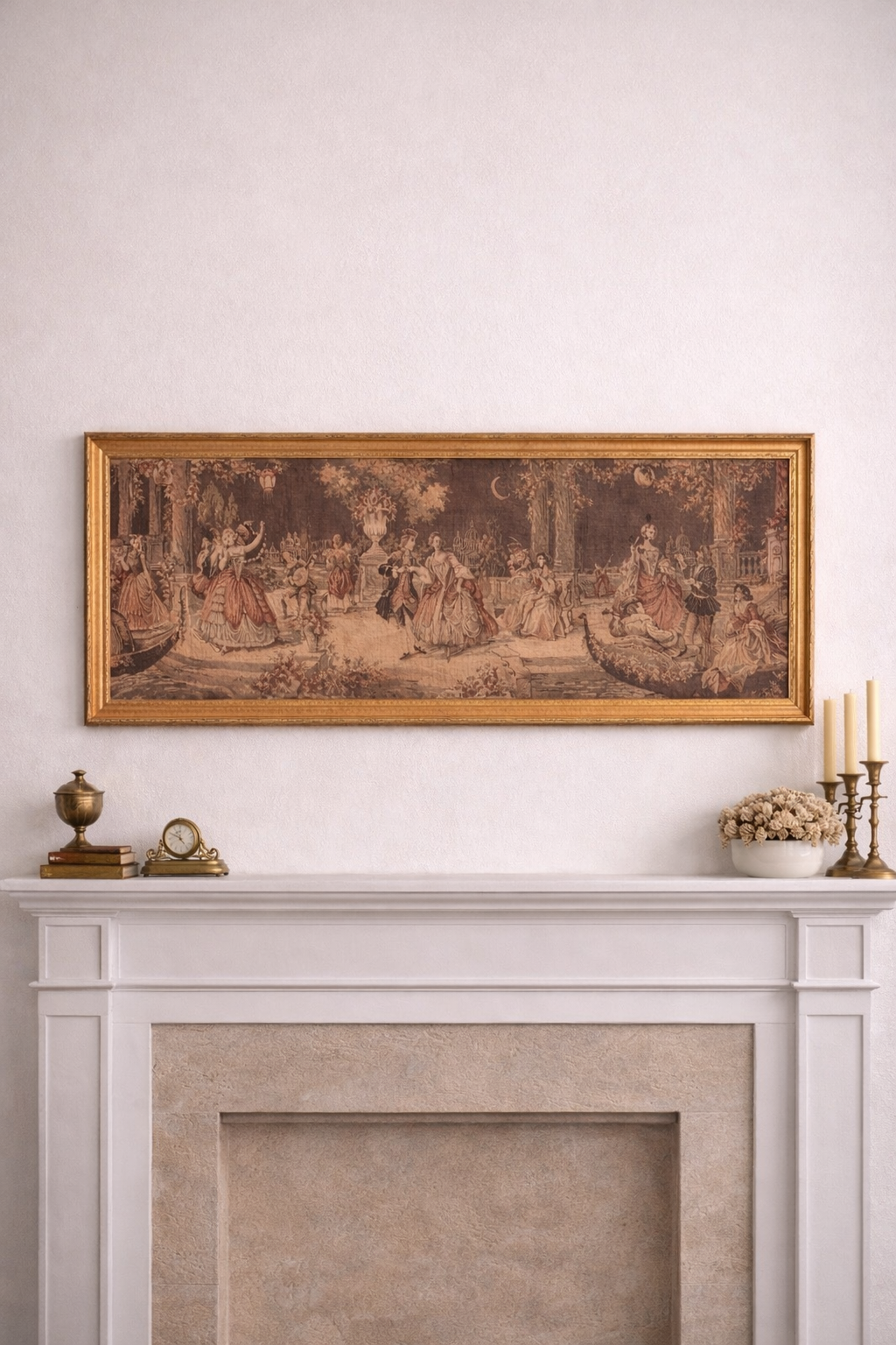 Antique-Style Framed Garden Scene Tapestry, Large Scale (57” W)