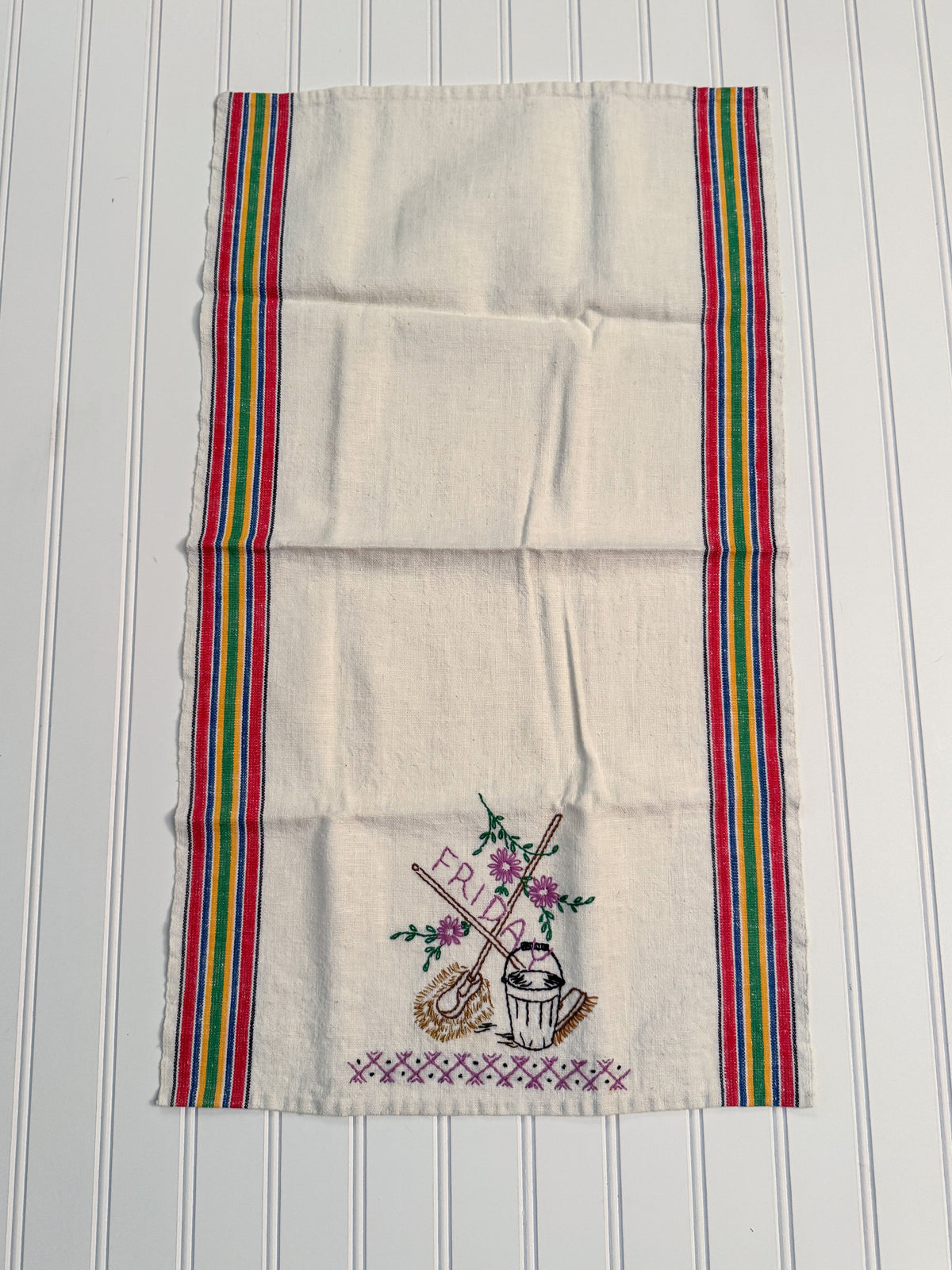 Vintage Days-of-the-Week Embroidered Kitchen Towels | Set of 5