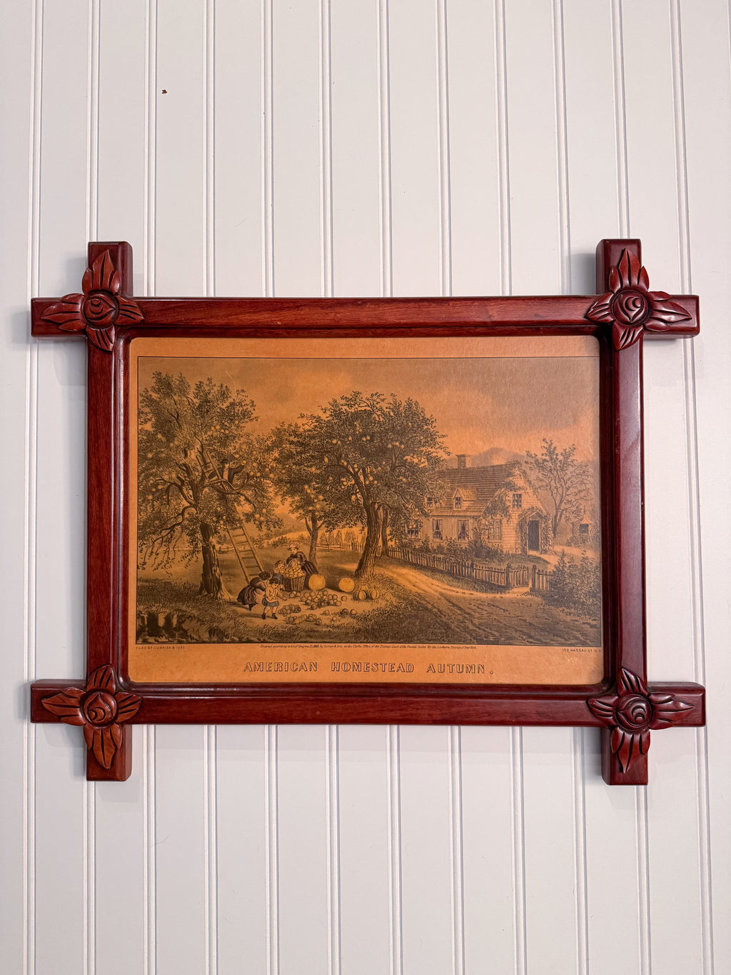 Currier & Ives “American Homestead Autumn” Print in Antique Eastlake Frame | Americana Wall Art