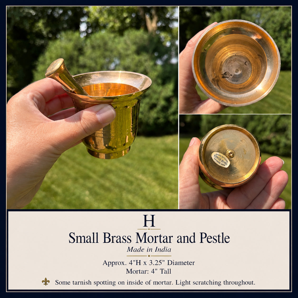 Vintage Solid Brass Mortar and Pestle