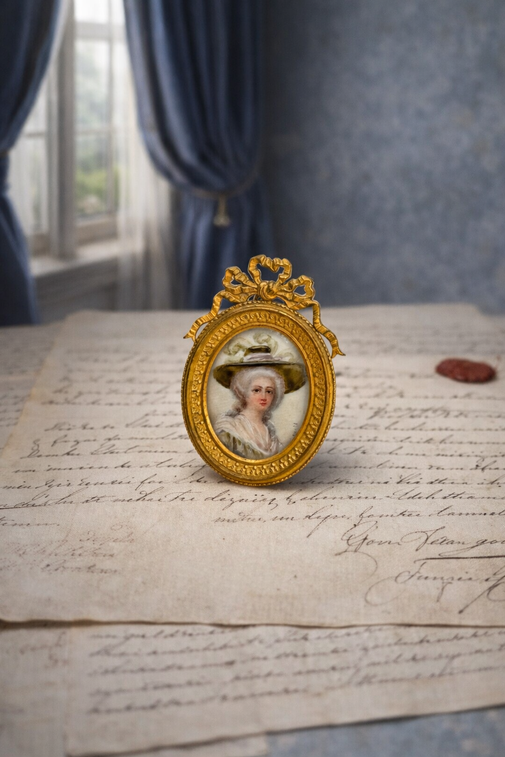 Antique French Gilt Bronze Miniature Portrait of a Noblewoman