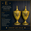 Pair of Vintage Italian Toleware Lidded Urns | Neoclassical Lion Handle Pedestal Urns