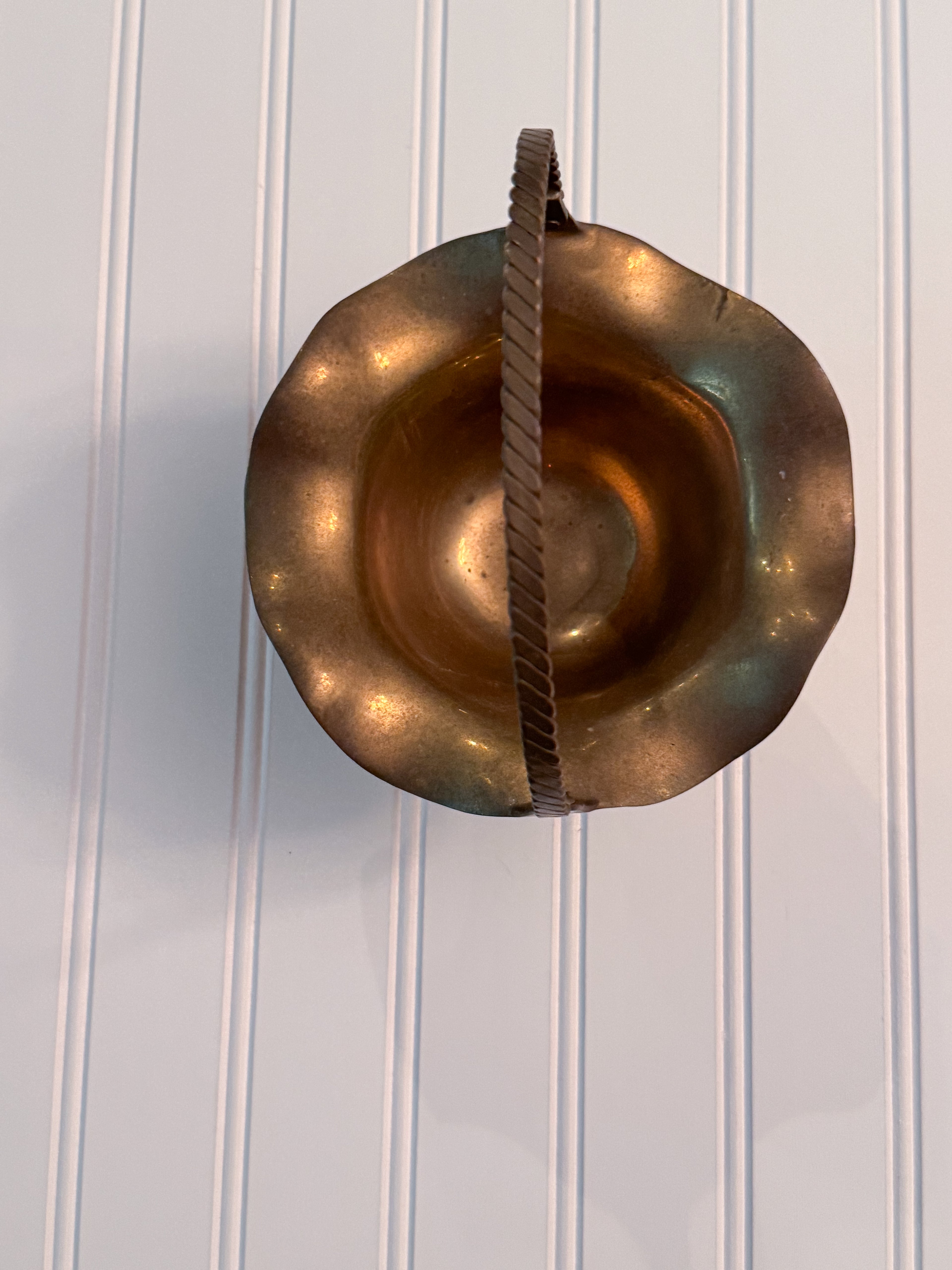 Vintage Brass Ruffled Basket | Foldable Twisted Handle | Made in India