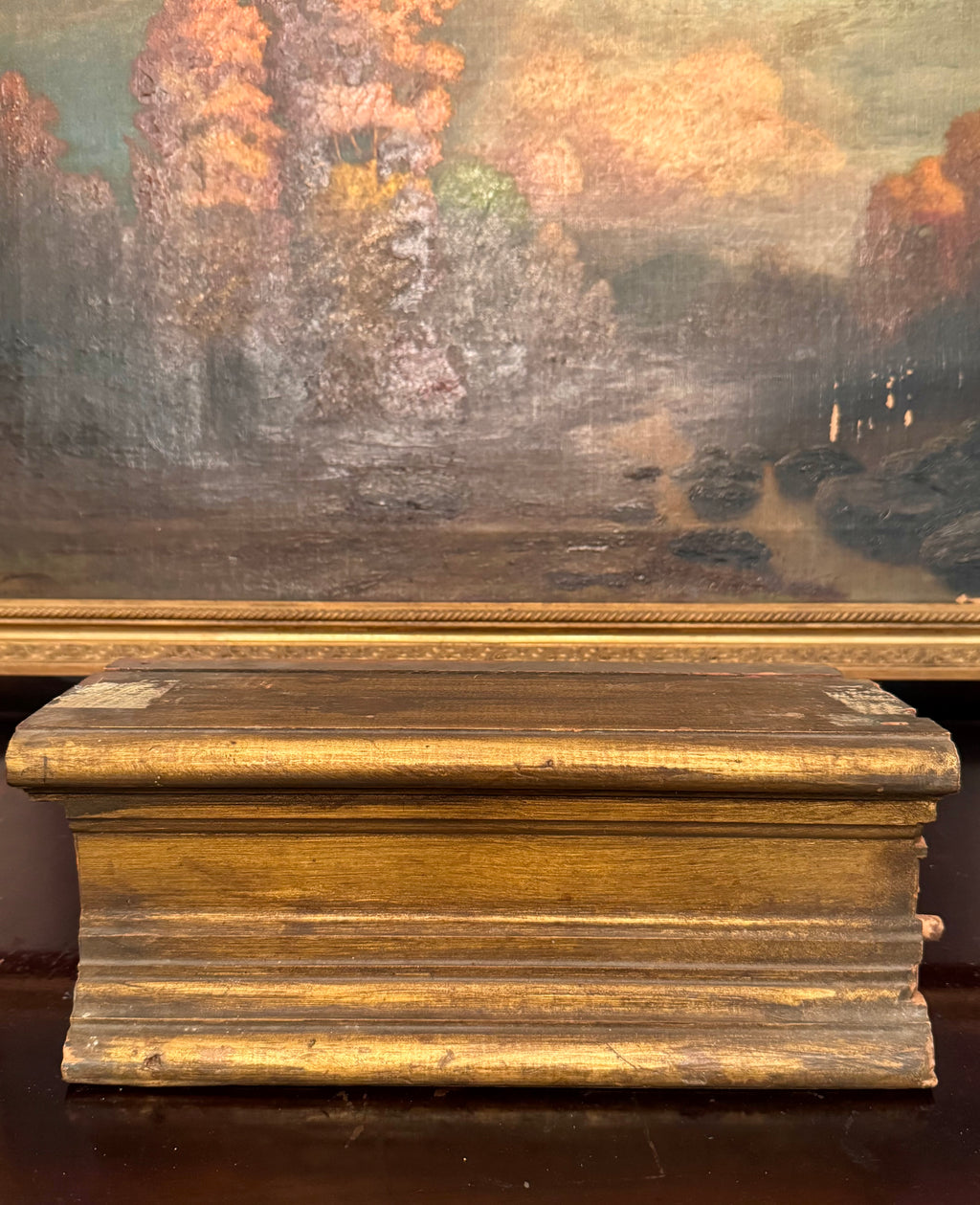 Antique Victorian Gilt Wood Architectural Riser | Salvaged Pedestal Block | Pegs on Right | 11.5”