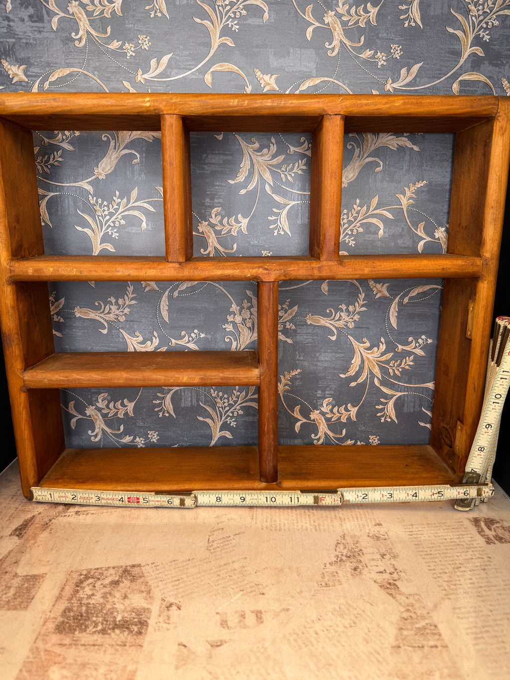 Vintage Wooden Wall Cubby Shelf Display Shelf Shadow Box Curio Shelf
