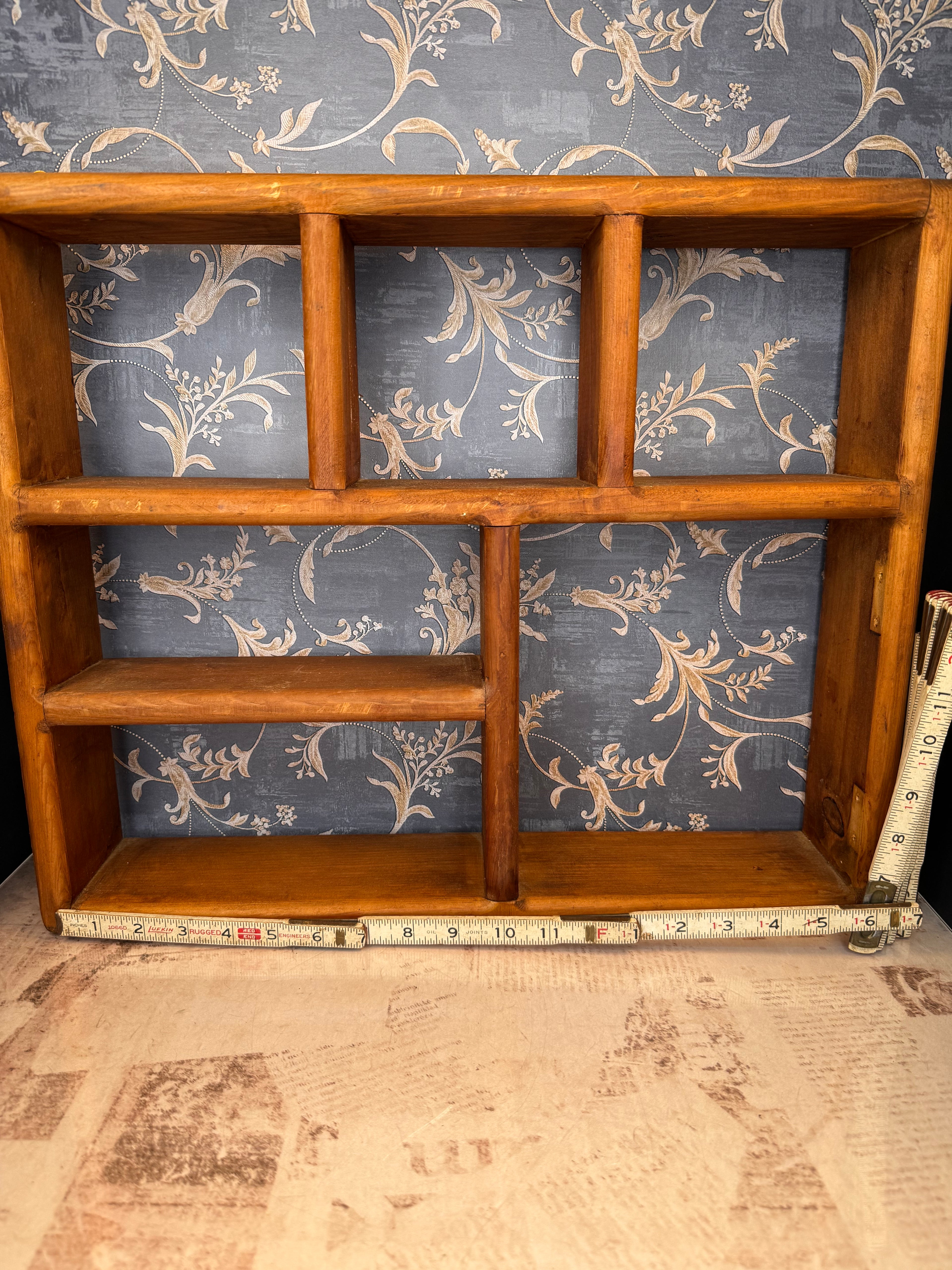 Vintage Wooden Wall Cubby Shelf Display Shelf Shadow Box Curio Shelf