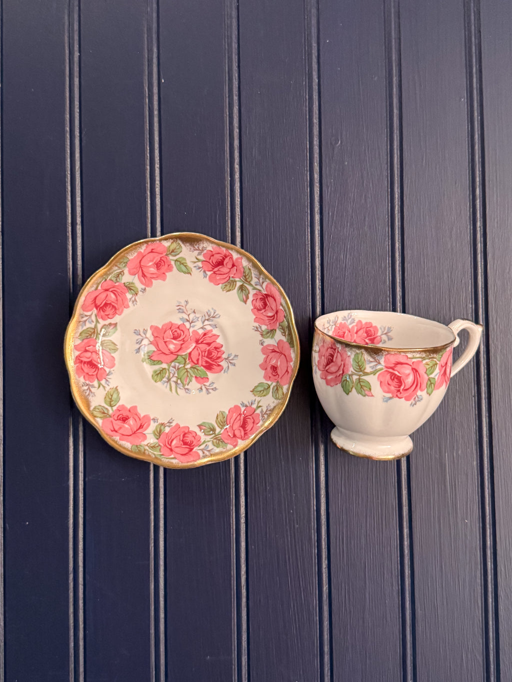 Vintage Queen Anne Fine Bone China Teacup & Saucer | Pink Rose Pattern | Made in England